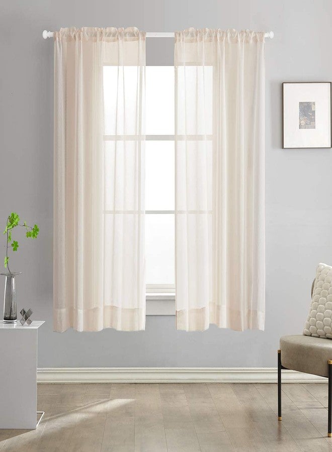 TOAVA DECO Beige Sheer Curtains 63 Inch Length 2 Panels Semi Faux Linen Beige Sheer Curtain 63 Inches Long for Bedroom Living Room Girls Kids Room 2 Panels 52x63 - Image 1